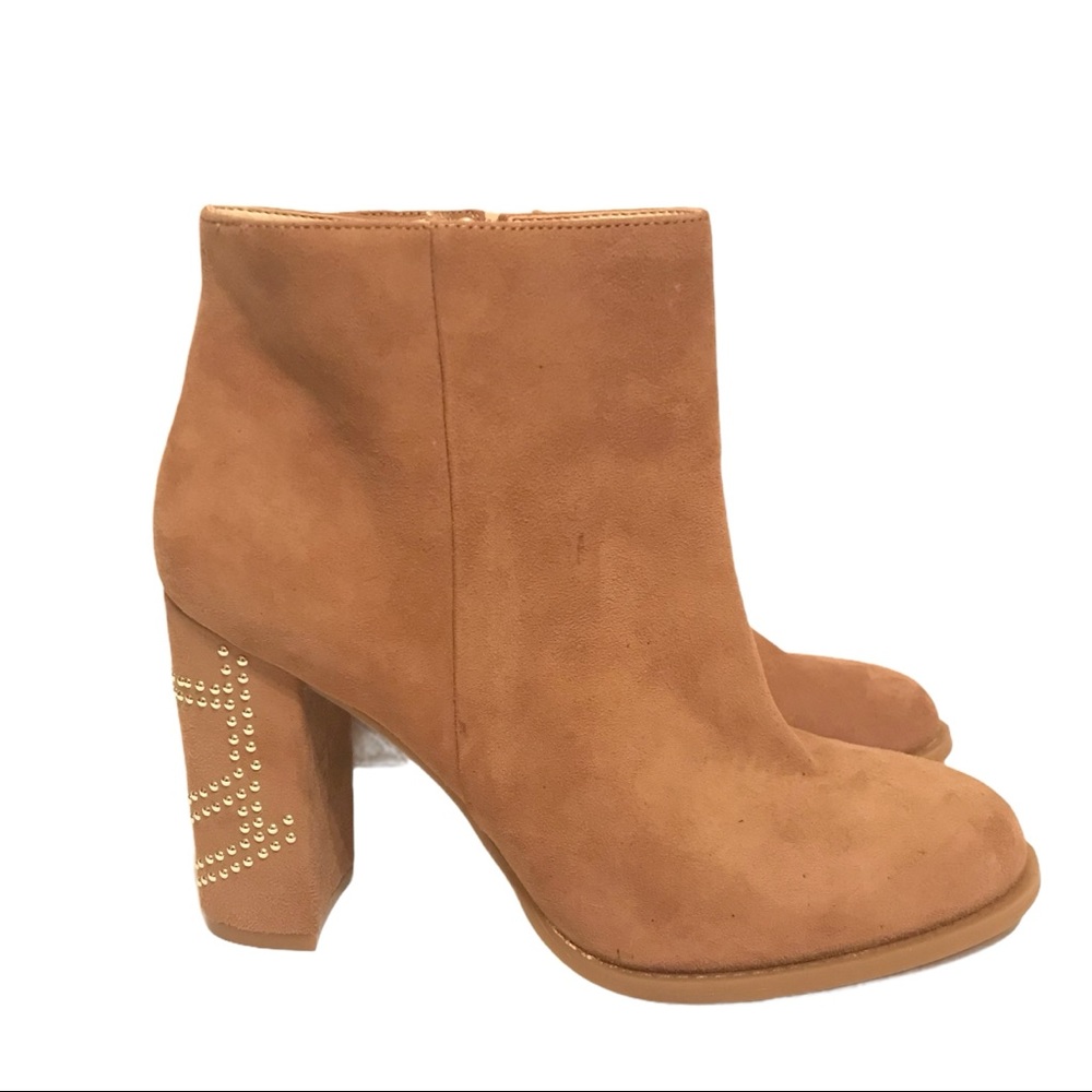Nine West Gold Metal Stud Heel Boot Fawn Size 6.5